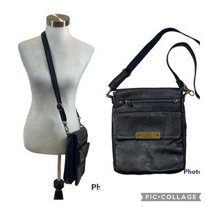 The Sak Black Leather Crossbody Bag Fold Over Flap Front